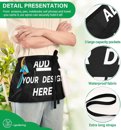 Miniatura 6 de FASHON&FASCIN Delantales personalizados para mujeres y hombres, delantales de camarera personalizados con 3 bolsillos para camareras medio delantal