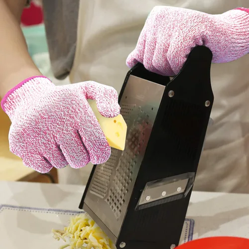Miniatura 3 de Guantes Evridwear resistentes a los cortes, grado alimenticio nivel 5, protección de seguridad para la cocina (Pequeño, Rosa)