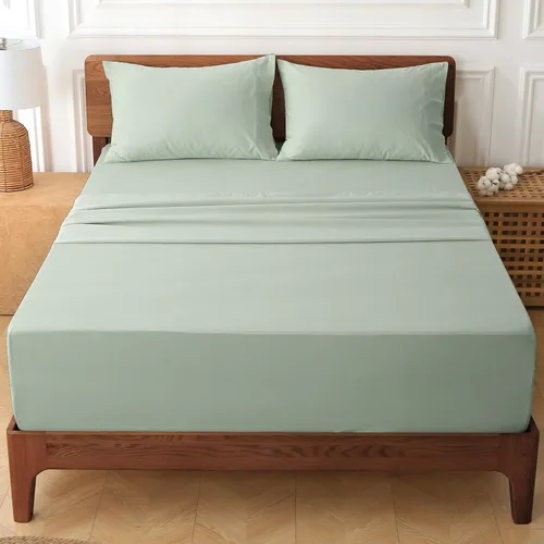 Miniatura 9 de HYPREST Sábanas de bolsillo profundo tamaño King en menta - Juego de sábanas 100% algodón, se adapta a colchones de 18" a 24" de profundidad, lujo