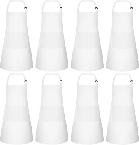 MEEZY Paquete de 8 delantales para niños a granel con bolsillos ajustables, delantal de pintura para niños, delantal de chef para niños, pintura,
