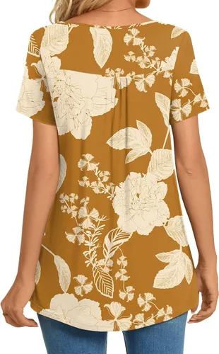 Miniatura 4 de CATHY Blusa de verano para mujer, manga corta, cuello en V, encaje de ganchillo, informal, plisada