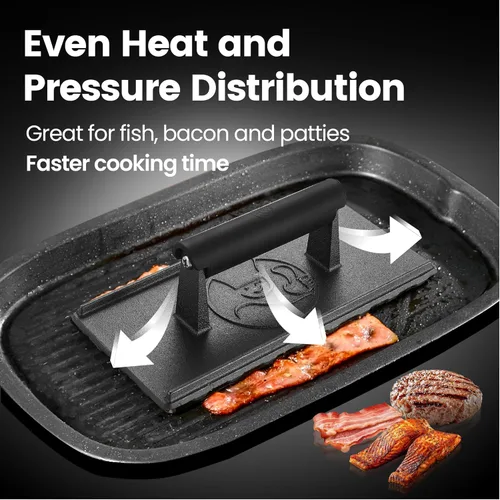 Miniatura 3 de Prensa de parrilla de hierro fundido de 3 libras, prensa de hamburguesa resistente para plancha resistente al calor, trituradora de hamburguesas