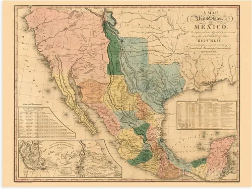 Miniatura 7 de HISTORIX Vintage 1846 Mapa de Estados Unidos de México, arte histórico de pared de 18 x 24 pulgadas, mapa antiguo de los Estados de México