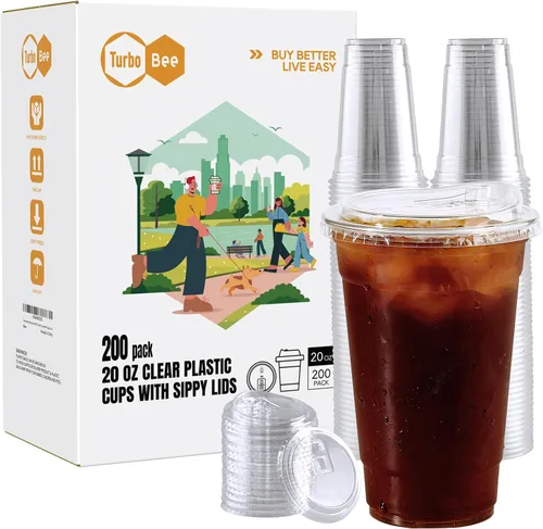 Miniatura 11 de Turbo Bee 12 OZ 200 Juegos Vasos de Plástico Transparente Cristalino con Tapas para Sorber sin Pajilla, Vasos de Plástico Desechables Transparentes