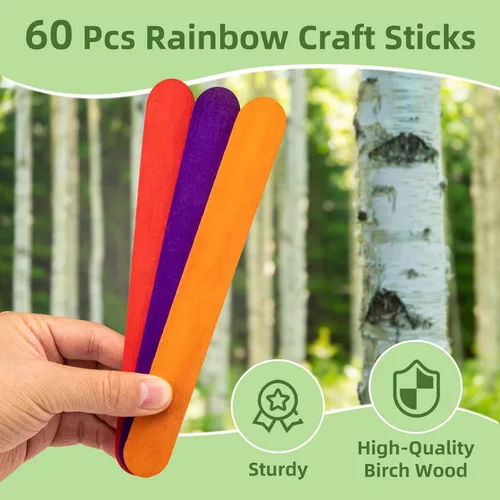 Miniatura 4 de WISYOK Palitos de manualidades jumbo de 8 pulgadas de colores, 60 piezas de madera natural extra grandes, palitos de paleta de madera arcoíris