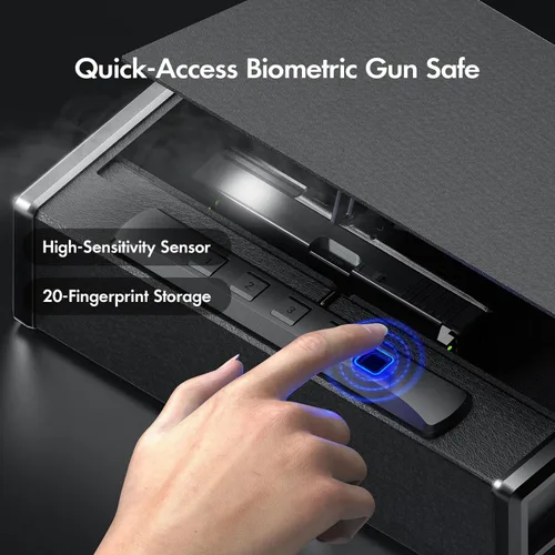 Miniatura 3 de Caja fuerte biométrica para pistola – 3 vías de acceso rápido pistola segura con huella dactilar/teclado digital/llave, caja de bloqueo de pistola