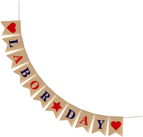 Bandera del Día del Trabajo, adornos de arpillera, decoración del hogar, decoración de fiesta de trabajo, pancarta del 4 de julio, pancarta