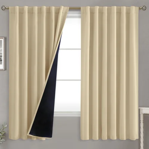 Miniatura 164 de BGment Cortinas 100% opacas beige de 63 pulgadas de largo con forro aislante térmico, bolsillo para varilla y lengüeta trasera de doble capa