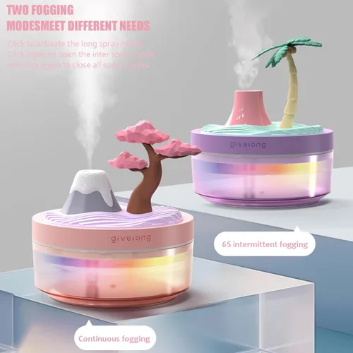 Miniatura 2 de PRATIQUE Mini humidificadores portátiles de escritorio para dormitorio, humidificador pequeño con cerezo, niebla silenciosa, fría, apagado Rosa