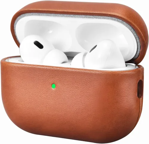 ICARERFAMILY Funda de cuero para AirPods Pro 2 (2022), funda protectora de cuero genuino a prueba de golpes para AirPods Pro 2 auriculares estuche