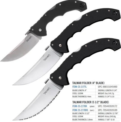 Miniatura 7 de Cold Steel Talwar S35VN - Cuchillo táctico plegable de bolsillo con hoja ultra afilada de acero, mango G10, para uso diario, con mecanismo