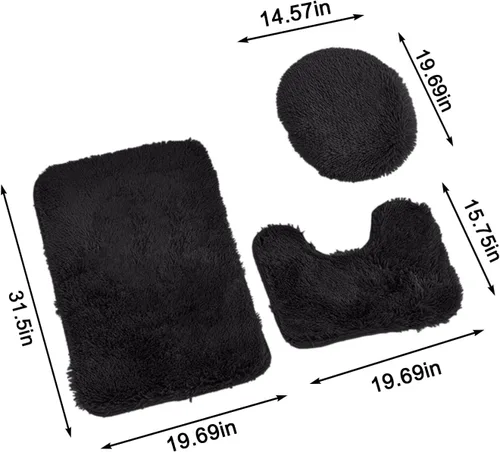 Miniatura 2 de Juego de alfombras de baño ultrasuaves antideslizantes, 3 piezas de felpilla para bañera, ducha y suelo de inodoro, color sólido absorbente de felpa