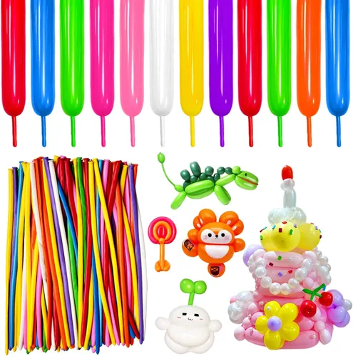 Miniatura 25 de Globos largos transparentes para animales, 260 globos gruesos de látex delgado para modelado de arco, payaso mágico, decoración de cumpleaños, boda