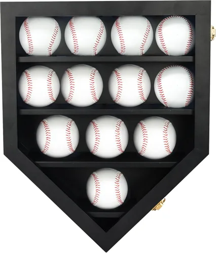 Miniatura 11 de FramePro Estuche de exhibición de béisbol, caja de sombras, estante organizador de gabinete de pared para 12 bolas con puerta delantera de madera