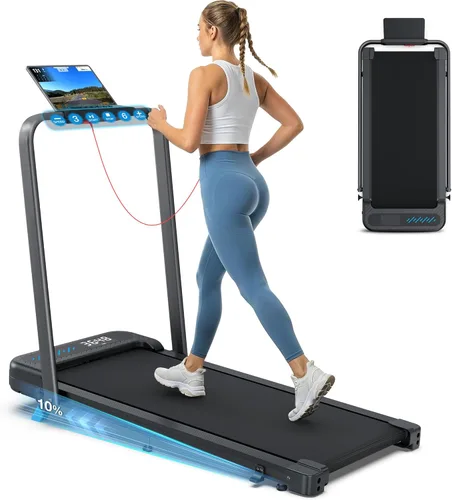 WELLFIT - Cinta de correr plegable con inclinación del 10%, capacidad de más de 340 libras. Cintas de correr portátiles con manillar, para debajo