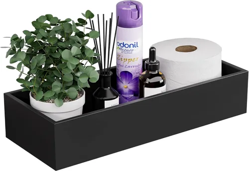 Miniatura 21 de Bandeja de tocador de baño para mostrador, bandeja decorativa de baño de bambú, bandeja de perfume para decoración del hogar, 11.3 pulgadas de largo