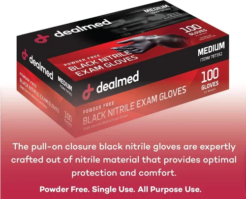Miniatura 4 de Dealmed Black Nitrile Exam Gloves – Disposable Multi-Purpose Use Medical Gloves Use for First Aid and Medical Facilities