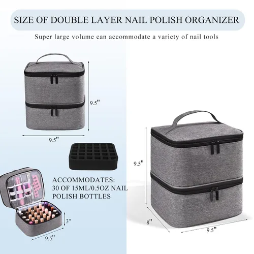 Miniatura 2 de Organizador de esmalte de uñas, almacenamiento de esmalte de uñas con capacidad para 30 botellas y lámpara de uñas, funda organizadora de bolsa