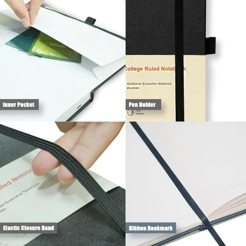 Miniatura 3 de Heture Cuadernos de tapa dura, cuadernos rayados A5 para escribir 160 páginas, 8.2 x 5.5 pulgadas, cuadernos clásicos rayados para Negro