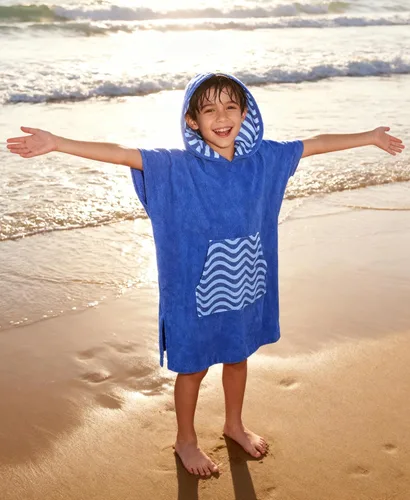 Miniatura 3 de MissShorthair Toalla Poncho para niños, toalla de playa con capucha para niñas y niños, poncho de surf, bata cambiante, toalla de baño de Rayas