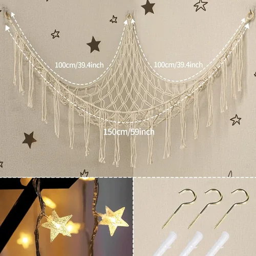 Miniatura 2 de Red de animales de peluche o hamaca con luz LED, red de hamaca de juguete de 59 pulgadas para animales de peluche, colgante en la esquina, soporte