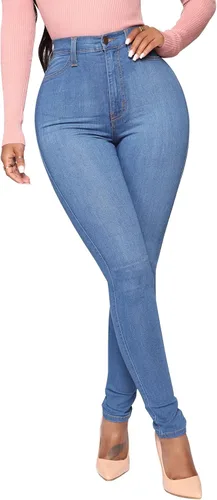 Miniatura 68 de KUNMI - Pantalones de mezclilla clásicos de cintura alta para mujer, elásticos, con efecto de levantamiento de glúteos, ajustados