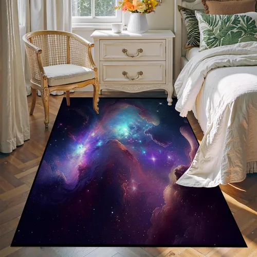 Miniatura 40 de Alfombra de Área Galaxia de 5' x 7', Dormitorio Sala de Estar para Niñas Niños Varones Alfombra Nebulosa Vórtex Tapetes Púrpura Azul Nube galaxy 1