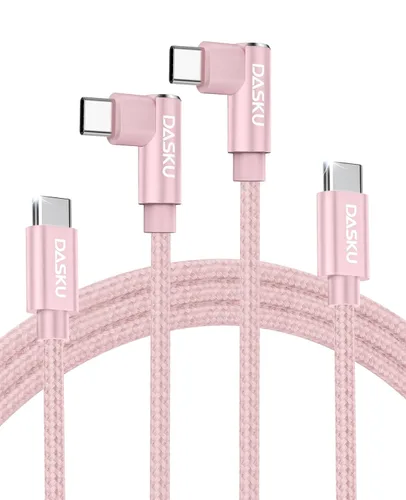 Miniatura 9 de Cable USB C a USB C de 90 grados, paquete de 2 cables de carga de 6 pies y 60 W, para iPhone 17 Pro Max, trenzado de ángulo recto largo tipo C, Negro