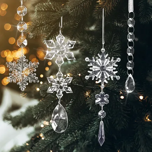 Miniatura 7 de 18 piezas de adornos de copo de nieve de cristal y carámbano para árbol de Navidad, adornos acrílicos colgantes de copo de nieve y carámbano