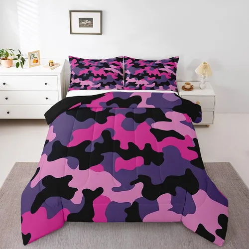 Juego de edredón de camuflaje para niños, tamaño individual, para niños y niñas, juego de ropa de cama ligero con estampado de camuflaje militar,