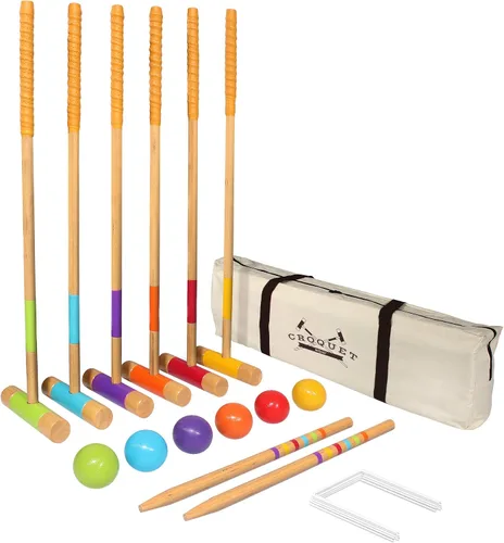 GoSports - Juego de croquet para seis jugadores para adultos y niños, diseño moderno de madera, elige Deluxe (35 pulgadas) o estándar (28 pulgadas)