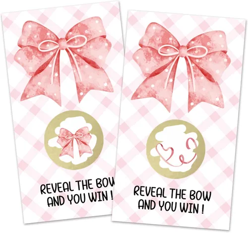 REWIDPARTY 32 tarjetas para raspar con lazo rosa, boletos para raspar con lazo de acuarela, boletos de sorteo de lotería para bodas, baby shower,
