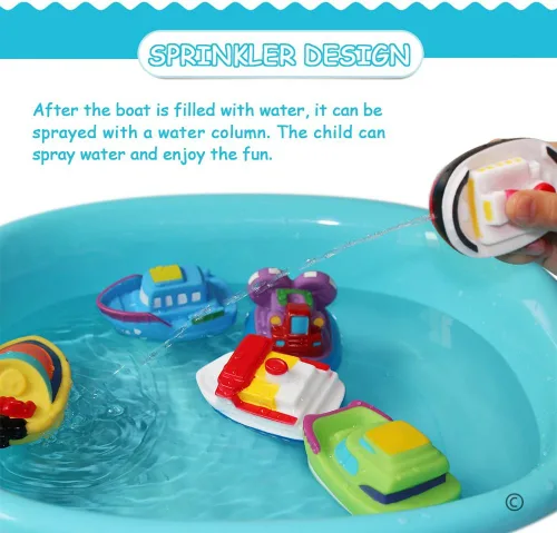 Miniatura 2 de Juguetes flotantes de baño para bañera (6 unidades), juguetes de barco de baño suaves para bebés, juguetes de agua de aprendizaje de bañera
