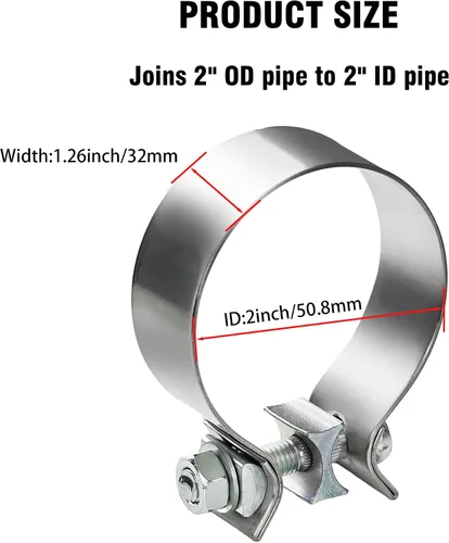 Miniatura 2 de Sello de silenciador de tubo de escape de 2 pulgadas, abrazadera de banda estrecha, acero inoxidable 304, 1 paquete