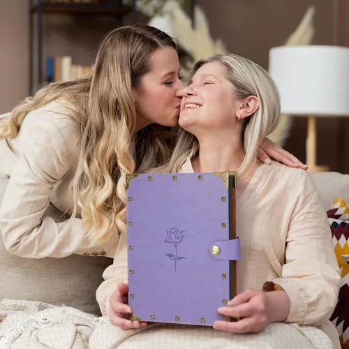 Miniatura 5 de Álbum de recortes de cuero ZEEYUAN, regalo del Día de la Madre, álbum de recortes morado, regalo para abuela, libro de fotos para parejas, libro