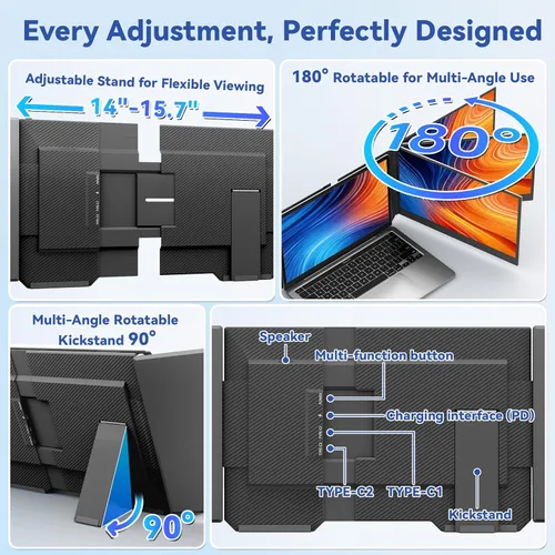 Miniatura 4 de domyfan Extensor de pantalla para laptop de 15.6 pulgadas, triple monitor portátil con pantalla IPS FHD 1080P ultrafina para laptop de 13-17