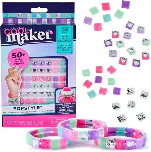 Cool Maker, PopStyle - Paquete de expansión para hacer pulseras, más de 50 cuentas de gemas, hace 3 (el embalaje puede variar), juguetes para niños