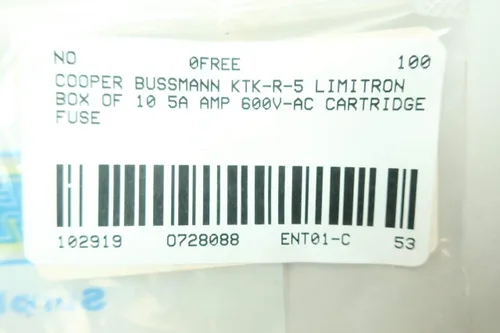 Miniatura 7 de Caja de 10 cartuchos COOPER BUSSMANN KTK-R-5 LIMITRON Fusible 5A AMP 600V-AC