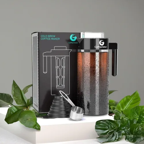 Miniatura 8 de Coffee Gator Cafetera de café frío de 47 onzas, cafetera helada y jarra con jarra de vidrio de borosilicato, filtro, color negro