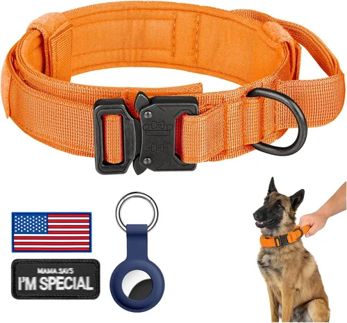 Miniatura 12 de DAGANXI Collar táctico para perro, collar ajustable de nailon para entrenamiento militar con asa de control y hebilla de metal pesado para perros