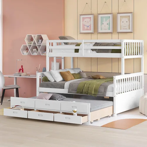 Miniatura 38 de Harper&Bright Designs - Litera individual sobre individual con barandilla de seguridad, escalera, cama nido individual con 3 cajones para niños