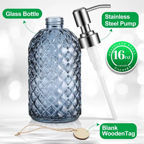 Miniatura 2 de MOCLIF Dispensador de jabón transparente de 16 onzas con bomba de acero inoxidable 304 a prueba de óxido para baño, cocina, dispensador de jabón
