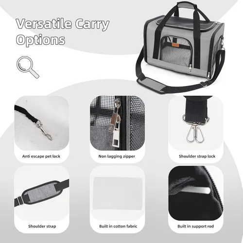 Miniatura 7 de ROYPET Transportador para gatos, bolsa portátil para mascotas para gatos y perros pequeños, bolsa plegable de malla suave y a prueba de arañazos Gris