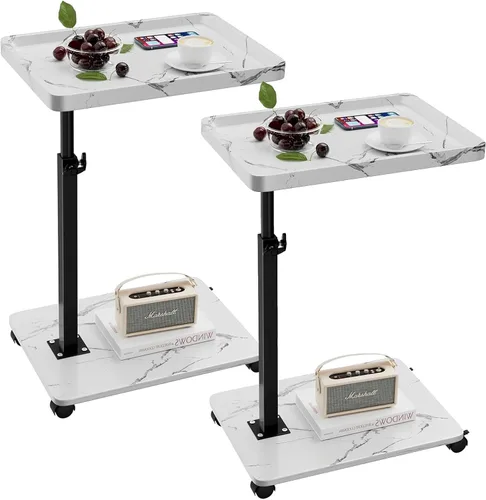 Miniatura 9 de Mesa auxiliar de mesa C de altura ajustable, bandeja de TV giratoria de 360° para espacios pequeños, mesas de sofá que se deslizan debajo, mesas