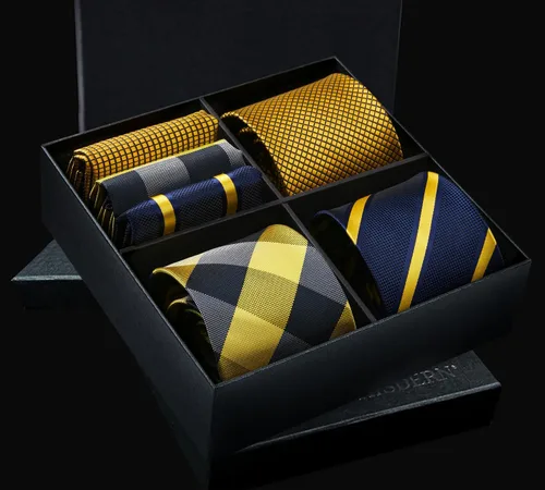 Miniatura 42 de HISDERN Juego de corbatas extralargas para hombre y pañuelo de bolsillo de 63 pulgadas, colección XL, caja de regalo, corbata, lote de 3