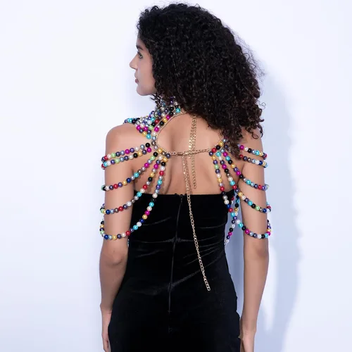 Miniatura 5 de CCbodily - Brasier de cadena de perlas para el cuerpo, collares de hombro de moda, joyería corporal