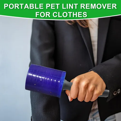 Miniatura 5 de Rodillo de pelusa para pelo de mascotas, 500 hojas extra pegajoso, removedor de pelo de mascotas para ropa, muebles, alfombras, autos, perros, mango