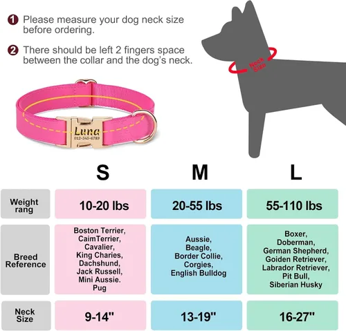 Miniatura 6 de PET ARTIST Collares de perro personalizados, collar de perro rosa grabado personalizado con etiqueta de nombre silenciosa, hebilla dorada