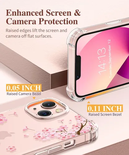 Miniatura 5 de GVIEWIN - Funda diseñada para iPhone 13 de 6.1 pulgadas, con protector de pantalla de vidrio templado y protector de lente de cámara, diseño floral