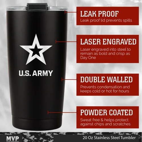 Miniatura 8 de Military Gift Shop Vaso de 20 onzas del ejército estadounidense, taza de café de acero aislado de doble pared con tapa y vaso de 20 onzas